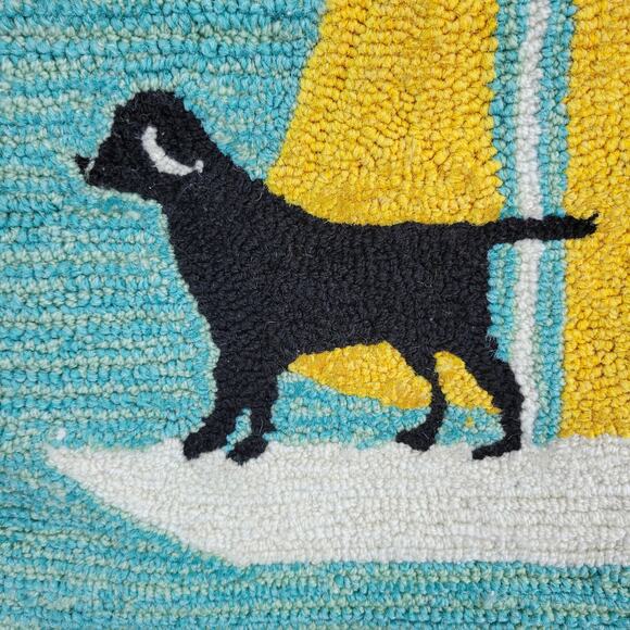 Handmade Hooked Wool Pillow Cover Dog Sailboat Nautical Coastal 17x17 - Picture 4 of 11
